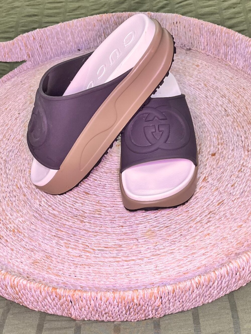 Gucci Black Embossed Platform Slide Sandals